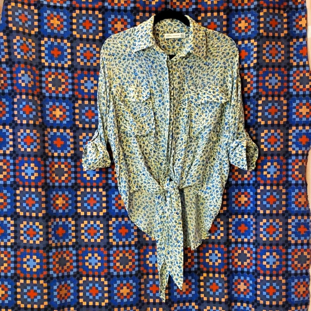 Faithfull The Brand Rayon Blue Flower Print Rayon Blouse USA Sz: 2